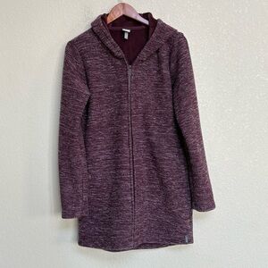 Bench Women’s Marled Burgundy Longline Hooded Zip Jacket Cardigan Size L Warm